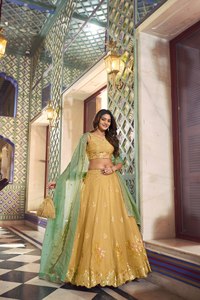 TENNECY Traditional Coding Dori Thread Sequence Lace Border Women's <b>Wedding</b> Diwali Lehenga <b>Top</b> NC Moss Silk Quick Dry Salsa - Product Image 2