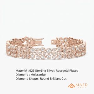 กำไลข้อมือเทนนิสโมอิสซาไนต์สีโรสโกลด์สำหรับผู้หญิง สร้อยข้อมือแบบโซ่และแบบเชื่อมต่อหลายแถว เครื่องประดับชั้นดี ชิค ชุดของขวัญวันครบรอบ - Product Image 6