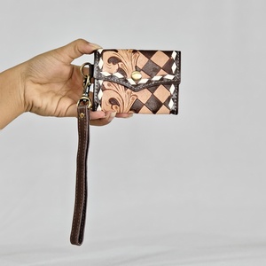 Tarjetero de Cuero Genuino Hecho a Mano con Grabado Geométrico, Cierre Abierto, Cartera Corta para Mujer, Estilo Indio, Cartera Portátil de Moda - Product Image 5