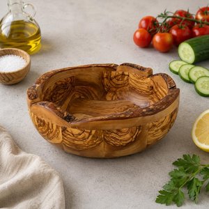 Bol artisanal en bois d'olivier – Forme naturelle rustique, centre de table – Décoration de cuisine méditerranéenne pour servir les aliments - Product Image 5