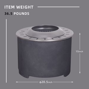 Brasero sans fumée rond de 20,5 po en acier inoxydable pour brûler du bois, avec base TerraFab et couvercle anti-intempéries pour l'extérieur - Product Image 4