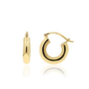 Boucles d'oreilles créoles épaisses en argent sterling 925 massif plaqué or jaune avec fermoir à pression, bijoux fins Memoria Jewels, vente en gros - Product Image 1