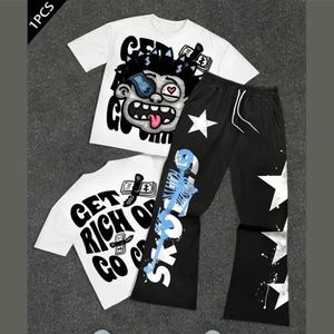 Conjunto de Camisetas y Pantalones Deportivos de Lujo para Hombre, Estilo Hip Hop, Estampado Urbano, 100% Algodón Ecológico, Corte Recortado - Product Image 3