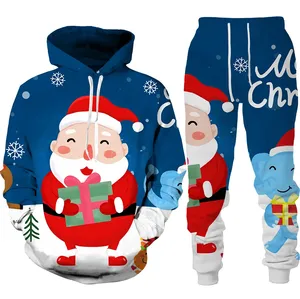 Ensemble de survêtement imprimé pain d'épices de Noël, à capuche, manches longues, coupe classique, tenue décontractée d'hiver, sweat-shirt et pantalon à motifs rouges - Product Image 2