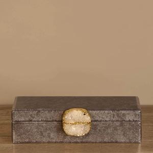 Boîte de rangement pour bijoux en verre brun moka avec accent en pierre naturelle, bordure dorée, finition brillante, doublure douce, organisateur décoratif - Product Image 1