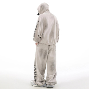 Conjunto de Sudadera con Capucha y Pantalones Deportivos Extra Grandes para Hombre, Estilo Vintage Lavado al Ácido, Corte Holgado, 100% Algodón Felpa - Product Image 2