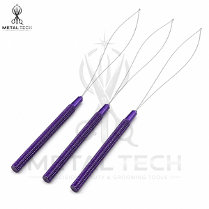 Factory Manufacturer Purple Anodized Metallic Textured Grip Wire Loop <b>Threader</b> Micro Ring Hair Extension <b>Needle</b> Tool Set - Product Image 3