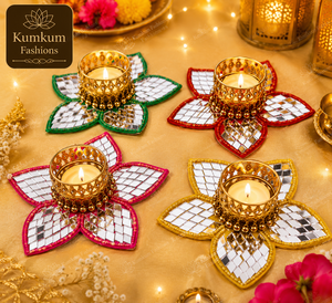 Hot Selling Indian Handmade Eco-friendly <b>Mirror</b> Lotus Tealight Candle Holder Temple Decor Diwali Home Decor Wedding Christmas - Product Image 3