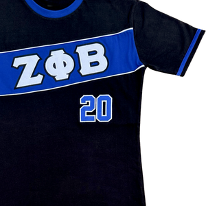 T-shirt décontracté pour femme Zeta Phi Beta, noir avec panneau avant bleu, manches courtes, col rond, coupe classique, 100 % coton jersey, brodé - Product Image 3