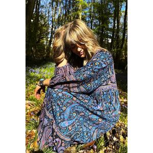 Robe courte bohème pour femmes, à manches longues, imprimé floral vintage, coupe ample, décontractée, style bohème - Product Image 1
