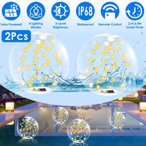 2 Pack luci a LED solari per esterni 3200K caldo bagliore 3 modalità di illuminazione 4 livelli di luminosità IP68 telecomando impermeabile per spiaggia giardino - Product Image 1