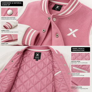 Chaqueta Varsity para Mujer con Sublimación y Serigrafía, Manga Larga, Cuello Camisero, Diseño de Letras Bordadas, para Otoño, con Logotipo X - Product Image 5