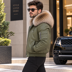 Chaqueta de Cuero Tipo Bomber a Cuadros con Capucha para Hombre de Lujo |   Chaqueta de Cuero para Hombre |   Chaqueta de Cuero |   Chaqueta de Cuero para Hombre |   Chaqueta de cuero para hombre - Product Image 4