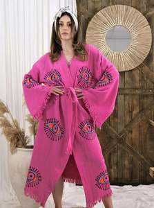 Conjunto de Kimono de Dos Piezas Holiday Evil Eye, 100% Algodón Crepé, Cintura Natural, Sostenible y Lavable, Ropa de Playa para Mujer - Product Image 2