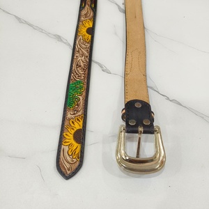 Hand <b>Tooled</b> Florals Embroidered Genuine Leather <b>Belt</b> With Silver Western Pin Buckle Ethnic Casual Style Durable Fashionable <b>Belt</b> - Product Image 4