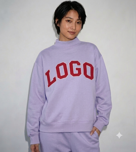 Sudadera Oversize de Cuello Alto para Mujer, Color Lavanda con Logotipo Rojo, Manga Larga, Tejido de Algodón, para Otoño - Product Image 1