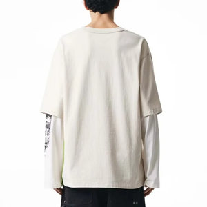 เสื้อยืดแขนยาวพิมพ์ลายสองชั้นสไตล์วินเทจสำหรับผู้ชาย  ขั้นต่ำในการสั่งซื้อน้อย  เสื้อยืดแขนสองชั้นสำหรับผู้ชาย - Product Image 3