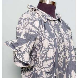 Blusa Moderna Vintage de Verano con Estampado Floral Dulce, 100% Algodón Lavable, Estilo Casual Femenino con Cuello Redondo con Volantes, Largo Regular - Product Image 5