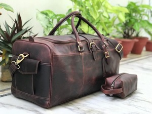 กระเป๋าหนังแท้แบบดัฟเฟิล กระเป๋าเดินทางวินเทจสำหรับวันหยุดสุดสัปดาห์  ขนาดใหญ่ น้ำหนักเบา ซิปปิด  สำหรับทุกเพศ  ขายตรงจากโรงงาน - Product Image 5