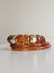 Ensemble de bracelets artisanaux en résine marbrée, empilables, avec perles en métal doré épais et tube en bambou, bijoux fantaisie - Product Image 4