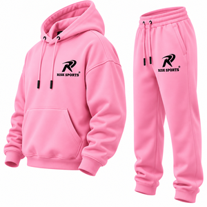 Ensemble jogging et sweat à capuche rose pour homme, 100 % coton, écologique, avec logo brodé sur le devant, style streetwear - Product Image 3