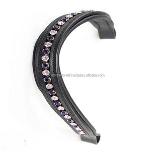 Lujo Cómodo vaca acolchado canal vacío cuero caballo ceja banda con incrustaciones de cristales multicolores diamante Bling ceja banda - Product Image 3