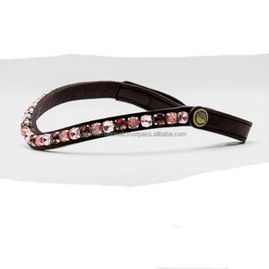 Frontal de cheval en cuir noir premium, orné de cristaux de verre personnalisés, pierres et strass fantaisie en forme de vague, toutes tailles sur mesure - Product Image 4