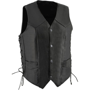 Samroz Sports <b>Men's</b> Casual <b>Black</b> Leather Classic Side Lace V-Neck Motorcycle Rider <b>Vest</b> Zipper Closure Breathable Quick Dry High - Product Image 1