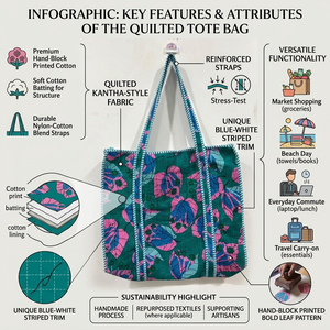 Grands sacs fourre-tout matelassés Kantha, confectionnés en textiles de coton, couture traditionnelle, style bohème, légers pour un usage quotidien, idéal pour offrir - Product Image 6