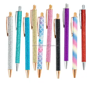 Metal Retractable fansy pink Pen Black Ink Glitter Rose Gold Click custom cute Pens with logo for School Ballpoint Pens