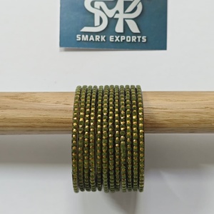 Elegant Green Glass <b>Bangles</b> Set with Velvet Work and Gold Studded Design Traditional Handmade Women Jewelry - Product Image 1