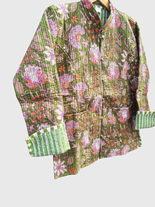 Chaqueta Acolchada de Algodón para Mujer Talla Grande, Cuello Alto, Estampado Floral, Cierre de Botón, Estilo Bohemio - Product Image 4