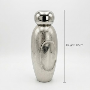 Silver Cast Aluminium Sculptural Urn Vase Decorative Lidded <b>Jar</b> Modern Metal Tabletop Wedding Home Decor Centerpiece Handmade - Product Image 2