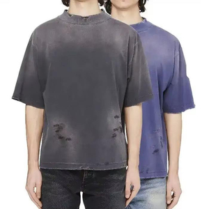 เสื้อยืดโอเวอร์ไซส์สีดำผ้าฝ้ายฟอกทรงโอเวอร์ไซส์ แขนสั้น คอกลม สไตล์สตรีท ผ้าเจอร์ซีย์ถัก - Product Image 6
