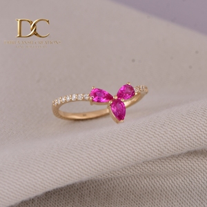 Bague en or massif 9 carats avec tourmaline rose cultivée en laboratoire et accent de diamant cultivé en laboratoire, bijoux fins pour femmes, fabricant - Product Image 6