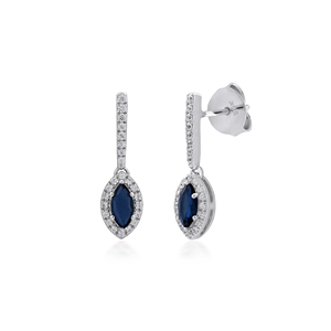 Pendientes de Plata de Ley 925 con Rodio, Diseño Moderno de Halo con Zafiro Azul Marquesa y Circonitas, Joyería Fina al por Mayor - Product Image 3