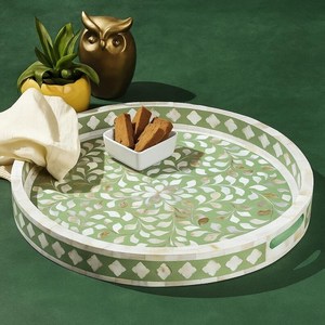 Bandeja de Almacenamiento Cuadrada Hecha a Mano con Incrustaciones Florales Verdes y Resina de Madreperla, Diseño Clásico Plegable y Sostenible para Sala de Estar - Product Image 3