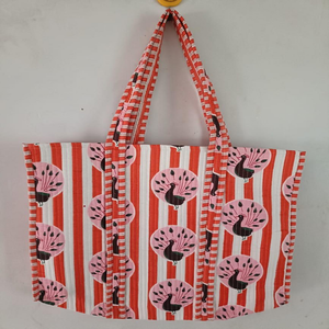 Sac fourre-tout en coton matelassé écologique, rayures rouges, couleur unie, grande capacité, réutilisable, sac à bandoulière, sac de shopping, sac de voyage - Product Image 1