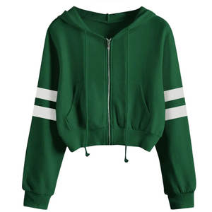 Sweat-shirt à capuche zippé court pour femme, hiver/printemps/été/automne, avec badge frontal, manches longues, écologique, imperméable - Product Image 1