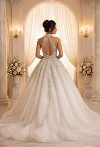 Elegante Vestido de Novia Vintage de Satén con Cuentas, Corte en A, Escote sin Tirantes, Largo hasta el Suelo, Tul, Cintura Natural, Bordado de Cristales - Product Image 3