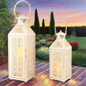 Juego de 2 Faroles de Hierro Blancos Vintage para Velas, Decoración de Mesa y Colgante, Decoración Portátil para el Hogar, Jardín, Sala de Estar, Fiestas y Bodas - Product Image 2