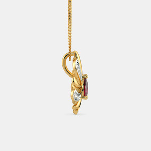 Collar con Colgante de Oro Amarillo con Rubí en Forma de Pera y Diamantes Florales Cultivados en Laboratorio - Product Image 3