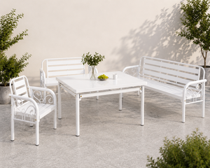 Modern White All Metal 2-Seater <b>Bench</b> Patio Garden Café Indoor Hallway Outdoor Loveseat <b>Bench</b> KD - Product Image 5