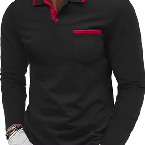 Camiseta Polo Casual de Manga Larga para Hombre, Mezcla de Algodón, con Bolsillo en el Pecho, Logotipo Personalizado, Venta al Por Mayor - Product Image 6
