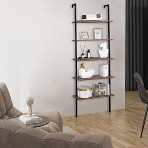 <b>Industrial</b> 5-Tier Open Ladder <b>Shelf</b> Bookcase 23.6\"L X 11.8\"W X 70.9\"H Wall Mounted Bookshelf with Metal Frame - Product Image 4