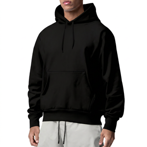 Sudadera con Capucha Azul Marino para Hombre, Corte Holgado, Color Sólido, Forro Polar de Poliéster/Algodón, Antiarrugas, Estilo Casual Urbano, con Bolsillos, para Otoño - Product Image 4