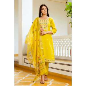 Conjunto de traje de viscosa Chanderi bordado para mujer - Product Image 3