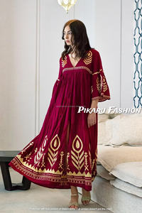 ชุดเดรสปักแขนยาวคอวีสำหรับผู้หญิง,ชุดกระโปรงสำหรับใส่ไปงานปาร์ตี้ออกแบบมีระบายสำหรับวาเลนไทน์ - Product Image 4