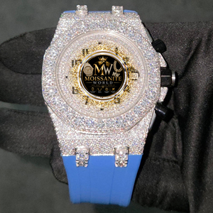 Reloj de Cuarzo con Moissanita para Hombre, Caja de Acero Inoxidable, Esfera de Cristal de Zafiro, Resistente al Agua 10 Bar, Estilo Hip Hop de Lujo con Diamantes - Product Image 1