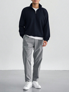 Sweat-shirt demi-zip classique streetwear pour homme, personnalisable avec logo, vente en gros, sweat-shirt thermique à quart de zip pour homme - Product Image 3